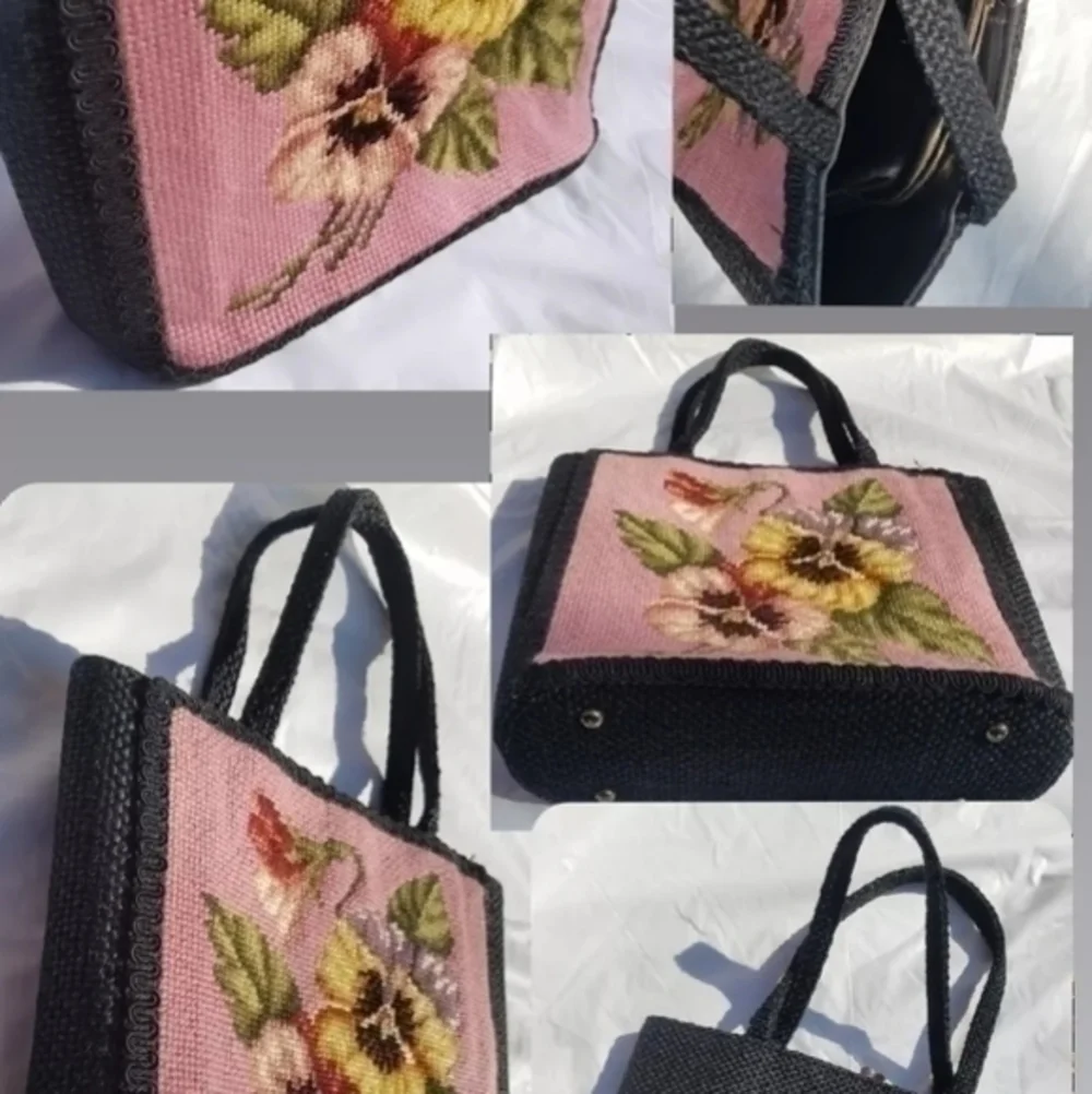 Vintage Floral Needlepoint Purse/Tote Bag